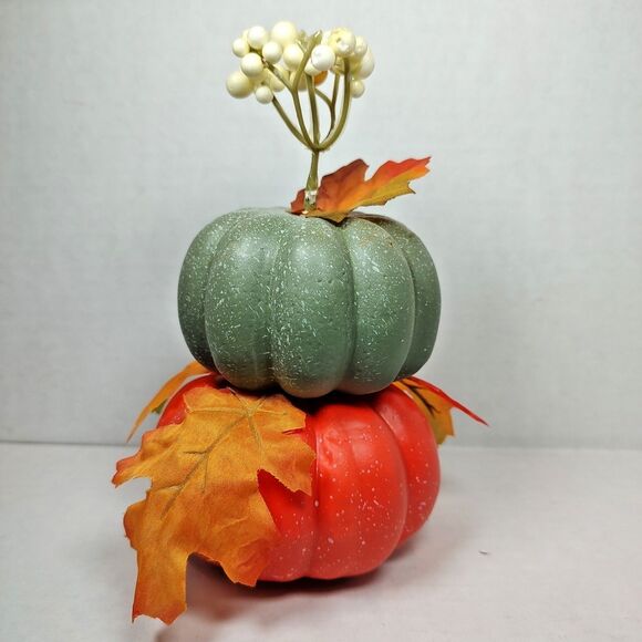 Perfect Harvest Stacked Pumpkins Thanksgiving Halloween Fall Autumn Multicolor - Picture 5 of 15